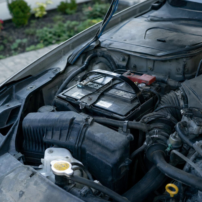 車のエンジンルーム内、バッテリー周辺を写した写真