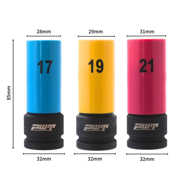 PWT ホイールプロテクターソケット インパクトソケットセット 17mm・19mm・21mm 1/2インチ タイヤ交換・ホイール脱着用 Cr-Mo