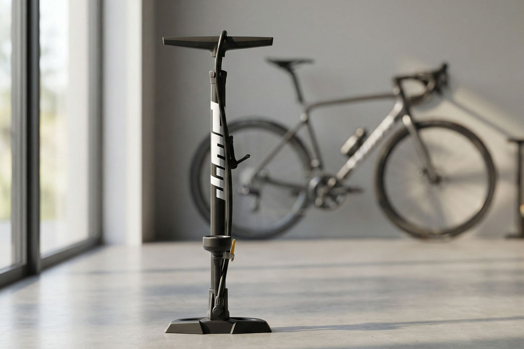 PWT 自転車 空気入れ ワンタッチロック ゲージ付きフロアポンプ 仏式/米式/英式対応 ブラック FP01E