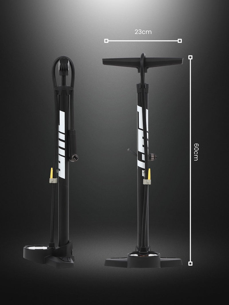 PWT 自転車 フロアポンプ 空気入れ 空気圧計付き｜全バルブ対応（仏式・米式・英式） 高精度メーター搭載｜ロードバイク・MTB・ママチャリ・ボール・浮き輪対応 FP03L