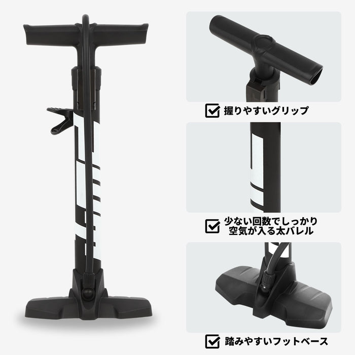 PWT 自転車 空気入れ 英式バルブ専用 軽量コンパクト フロアポンプ｜ママチャリ・シティサイクル・電動自転車対応｜ボール・浮き輪用アダプター付き FPJPS
