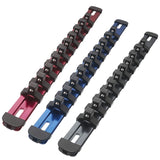 PWT ソケットホルダー 330mm アルミ製 ソケットレール 10クリップ付 レッド ブルー ブラック 6.35mm 9.5mm 12.7mm