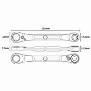 DT1本体の寸法図。全長132mm、大端幅22mm・厚7.7mm、小端幅17.5mm・厚12.2mm。既存セットの本体図を表示
