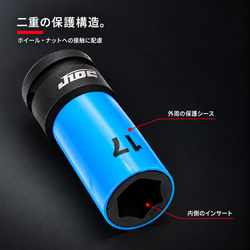 青い17mmソケットの外周保護シースと内側インサート